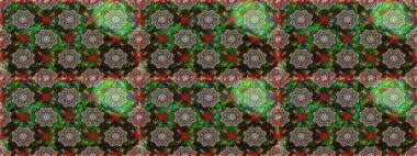 Düz Çiçek Elementleri Tasarımı. Gri ve yeşil renkli çiçekler. Raster illüstrasyonu. Renkli Bahar Temalı Kusursuz Arkaplan. Asya tekstil tarzında. Kusursuz çiçek deseni.