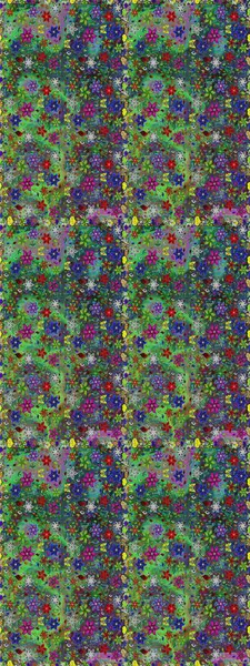 Elle boyanmış suluboya, dikişsiz çiçekler ve bitkiler. Yeşil ve mavi renkte çiçekler.