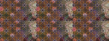 Raster illüstrasyonundaki çiçek desenli çizim. Kahverengi renkte çiçekler.