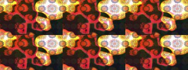 Yapraklı çiçekler ve kır renkli papatya çiçekleri. Eskiz arkaplan modeli. Raster - stok.