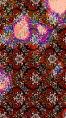 Düz Çiçek Elementleri Tasarımı. Süslü kumaş deseni. Renkli Bahar Teması eskiz kalıbı. Raster illüstrasyonunda çiçek deseni çizimi.