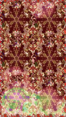 Raster geometrik arka plan. Senin tasarımın için, duvar kağıdı. Altın rengi, kusursuz çizim. Kahverengi renklerde, altın çiçekli altın desenler..