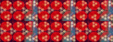 Halk tarzı. Parlak renkli çiçekli ve kırmızı yapraklı harika bir çiçek deseni. Moda baskıları için zarif bir şablon. Modern çiçek arkaplanı.