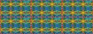 Modern çiçek arkaplanı. Parlak renkli çiçekleri ve yeşil ve mavi renklerde yaprakları olan şaşırtıcı, pürüzsüz çiçek deseni. Moda baskıları için zarif bir şablon. Halk stili.