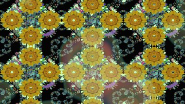 Raster illüstrasyonu. Yeşil renkli çiçekler. Çiçek desenli eskiz, vuruşlar, sıçramalar, yaz çiçekleri..