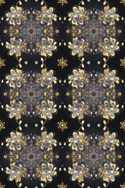 Klasik oryantal desen gri, kahverengi ve bej renkler üzerinde. Damask pürüzsüz süsü. Geleneksel raster ve altın desen.