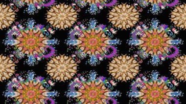 Eskiz arkaplan modeli. Yapraklı çiçekler ve papatya çiçekli siyah renkte papatyalar. Raster - stok.