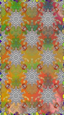 Düz Çiçek Elementleri Tasarımı. Renkli Bahar Temalı Kusursuz Arkaplan. Raster illüstrasyonunda kusursuz çiçek deseni. Gri renkli çiçekler.