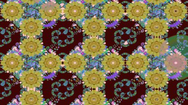 Güzel kumaş deseni. Raster illüstrasyonundaki çiçek desenli çizim. Düz Çiçek Elementleri Tasarımı. Renkli Bahar Teması çizim şablonu.