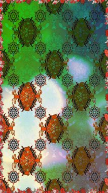 Kumaş, tekstil, duvar kağıdı baskısı için. Raster illüstrasyonu. Miles Fleur, süslü püslü bir süs. Tomurcukları papatya çiçekleri olan sevimli bir çiçek deseni. Kusursuz bir geçmişi var. Antika retro tarzı.