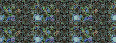 Motley illüstrasyonu. Küçük çiçekte güzel bir desen. Yeşil çiçekli bahar çiçekleri. Moda baskıları için zarif bir şablon. Küçük renkli çiçekler..