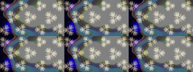 Gri ve mavi renklerde çiçeksiz. Raster illüstrasyonu. Gri ve mavi renkte çiçekler. Çiçek deseni. Şatafatlı bahar bahçesi dokusu.