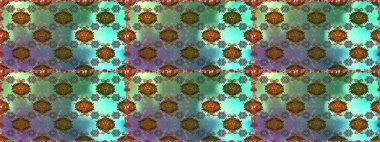 Düz Çiçek Elementleri Tasarımı. Yeşil ve kahverengi renkli çiçekler. Kusursuz çiçek deseni. Asya tekstil tarzında. Raster illüstrasyonu. Renkli Bahar Teması Kusursuz Arkaplan.