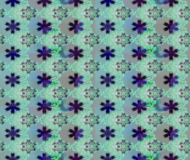 Raster illüstrasyonu. Raster illüstrasyonu. Çiçek desenli çizim. Mavi renkli çiçekler. Asya tekstil tarzında.