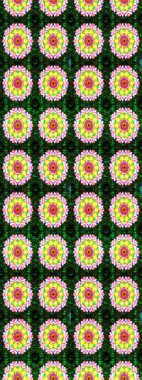 Parlak çiçekli yeşil renkler üzerine soyut çizim deseni. Çiçeksel elementlerle süslenmiş zarif raster dokusu. Küçük çiçekte şirin bir çiçek deseni var..