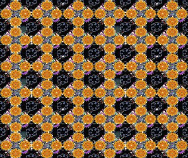 Siyah renkli siyah papatya deseni. Siyah renklerde. Raster illüstrasyonu.