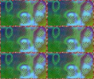 Parmak izi, kumaş, duvar kâğıdı, tekstil için raster dokusu. Renkli grunge, koyu yeşil ve mavi çiçeklerle soyut bir arka plan oluşturur. İşlemeli çiçek desenli..