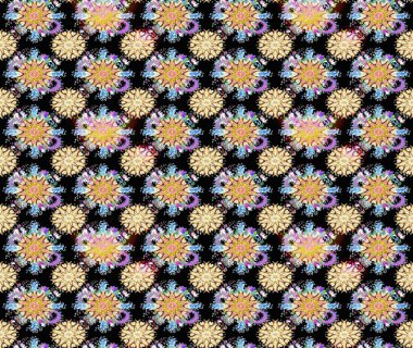 Raster deseni. Yumuşak, yaz çiçekleri siyah ve bej renklerde. Raster illüstrasyonu. Küçük çiçekte sevimli çiçek deseni var..