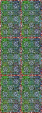 Çiçekli karalama şeklinde Raster çiçek deseni. Raster illüstrasyonu. Yeşil ve mavi renklerde bahar çiçekleri..