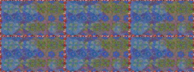 Raster illüstrasyonu. Mavi ve gri renklere karalamalar çizen kusursuz çiçek deseni.