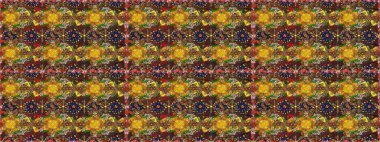 Kahverengi ve sarı renkli güzel bir tekstil. Raster illüstrasyonu. Çiçeklerle suluboya desenleri.