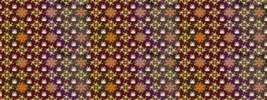 Suluboya elle çizilmiş çiçek desenli eskiz deseni. Parlak renkli fantezi çiçekleri, yapraklar, kahverengi renkli tomurcuklar, kahverengi.