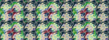 Raster deseni. Patlayan çiçekler soyut olarak yerleştirilmiş. Yumuşak, mavi renkte bahar çiçekleri. Raster illüstrasyonu.