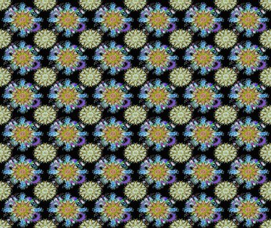 Raster illüstrasyonu. Renkli Bahar Temalı Kusursuz Arkaplan. Çiçek deseni. Düz Çiçek Elementleri Tasarımı. Kusursuz Chichi kumaş deseni..