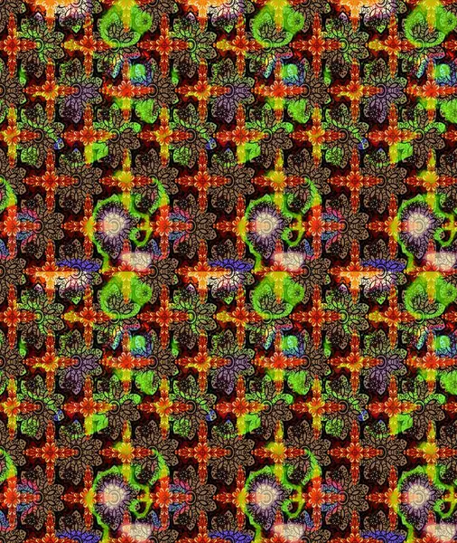 Siyah renkte güzel bir tekstil. Raster illüstrasyonu. Suluboya çiçekli çiçek deseni.