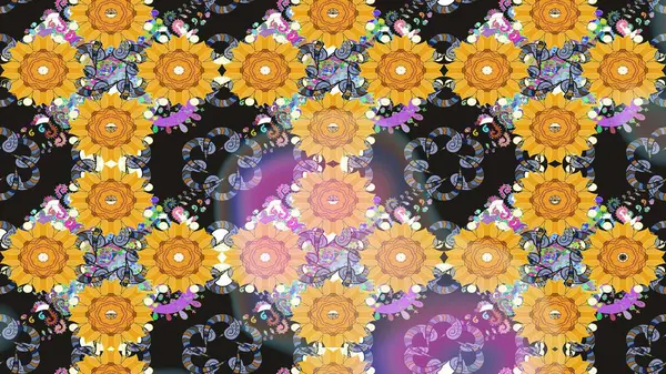 Sarı renkli çiçekler. El çizimi çiçekli soyut çizim kalıbı. Raster illüstrasyonu.