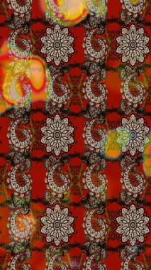 Raster illüstrasyonundaki çiçek desenli çizim. Düz Çiçek Elementleri Tasarımı. Süslü kumaş deseni. Renkli Bahar Teması çizim şablonu.