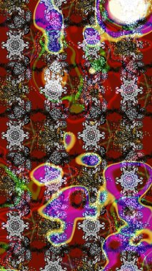 Parmak izi, kumaş, duvar kâğıdı, tekstil için raster dokusu. Nakış desenli çiçek deseni. Renkli grunge, soyut arkaplanı kologri ve kırmızı çiçeklerle zenginleştir.