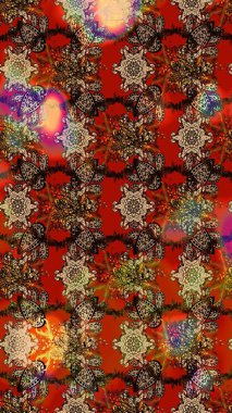 Modern çiçek arkaplanı. Halk tarzı. Parlak renkli çiçekleri ve kahverengi ve kırmızı renkte yaprakları olan harika bir çiçek deseni. Moda baskıları için zarif bir şablon.