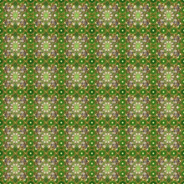 Raster altın pürüzsüz desen. Yeşil, kahverengi ve nötr renklerde pürüzsüz desen. Doğu tarzı arabesk tarzında altın elementler. Kusursuz altın desenli bukleler..