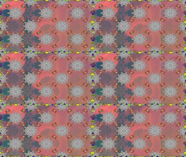 Pembe ve gri renklerde etnik çiçeklerle kusursuz bir desen. Asya Tekstil 'inde Raster Çiçek İllüstrasyonu.