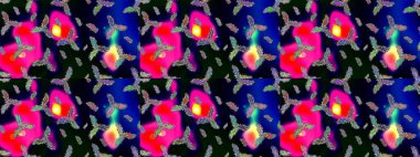 Güzel, siyah, mavi ve mor kar taneleri renkli bir arka planda izole edilmiş. Kar taneleri, kar yağışı. İllüzyon. Düşen Noel stilize kar taneleri.