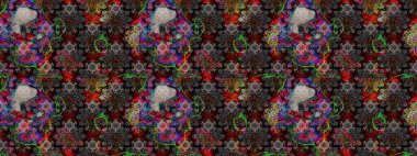 Renkli Bahar Teması eskiz kalıbı. Düz Çiçek Elementleri Tasarımı. Raster illüstrasyonundaki çiçek desenli çizim. Siyah renkte çiçekler.