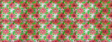 Raster illüstrasyonu. Pembe ve yeşil renklerde. Çiçek buketleriyle klasik tarzda kusursuz desen.