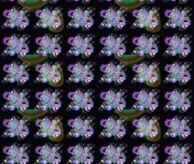 Raster illüstrasyonu. Moda arka planında parlak buketler. Kumaş, duvar kağıdı ve kağıt üzerine baskı yapmak için gelişen arka plan. Eski usul küçük çiçekli şirin bir eskiz deseni..