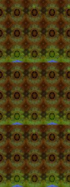 Kahverengi ve yeşil, zarif küçük çiçekler ve kahverengi ve yeşil renkli komik böcekler, raster desen, illüstrasyon.