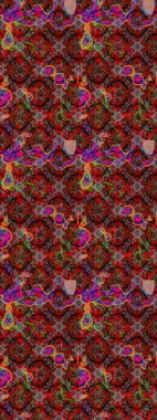 Raster illüstrasyonu. Kahverengi ve kırmızı renklerde Asya tekstili. Suluboya çiçekli çiçek deseni.