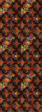 Kahverengi ve siyah renkte etnik çiçeklerle süslenmiş zarif bir eskiz şekli. Raster Çiçek İllüstrasyon Şirin Tekstil.