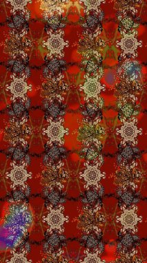 Şirin karalamalı çiçek desenli çizim. Raster illüstrasyonu. El yapımı çiçek ve bitki koleksiyonu. Eskiz tarzı kahverengi ve kırmızı renkler. Raster illüstrasyonu.