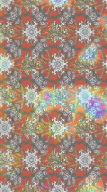 Şirin çiçekli eskiz deseni ve gri ve nötr renklerde yapraklar, suluboya çiçek deseni, duvar kağıdı, kart veya kumaş için fayanslı. Raster illüstrasyonu.