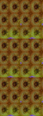 Raster çiçek desenleri çiziyor. Vadinin çiçekleri kahverengi ve yeşil renklerde.