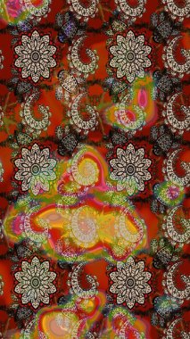 Soyut etnik raster çizim kalıbı. Arkaplan dokusu, duvar kağıdı, kahverengi ve bej renkli çiçek teması. Kabile sanatı boho baskısı, klasik çiçek arkaplanı.