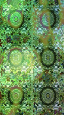 Yeşil renklerde altın yinelenen elementlerle soyut arkaplan. Kusursuz oryantal klasik altın desen.