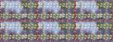 Çiçeksiz desenli, suluboya elle çizilmiş elementler. Parlak renkli fantezi çiçekleri, yapraklar, gri ve nötr renklerde tomurcuklar gri ve nötr.