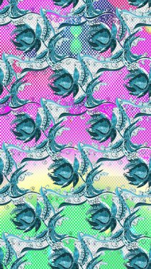 Mavi, nötr ve yeşil renkte çiçekler. Raster illüstrasyonunda el çiçeği deseni. Renkli Bahar Teması el yapısı arka plan. Düz Çiçek Elementleri Tasarımı.