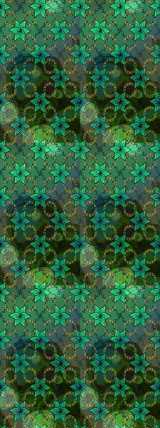 Arkaplan dokusu, duvar kağıdı, yeşil renkli çiçek teması. Kabile sanatı boho baskısı, klasik çiçek arkaplanı. Soyut etnik raster çizim kalıbı.